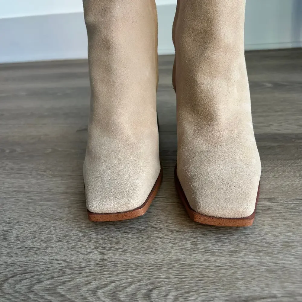 Sam Edelman Ivette Suede Ankle Booties Sesame Square Toe‎ Block Heel Size 9